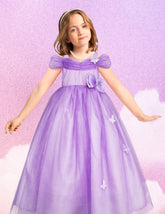 Vestido Lila de Fiesta para Niña con Moño y Mariposas | Gerat